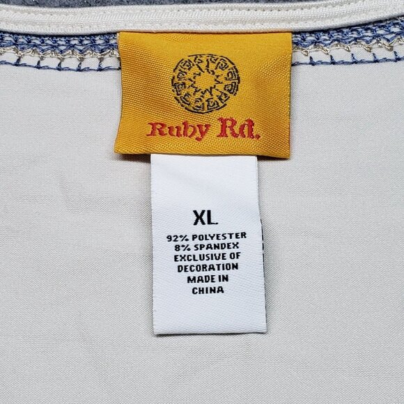 Ruby Rd Top Womens XL White Split Neck Beaded Short Cap Sleeve Pullover New - Picture 4 of 8